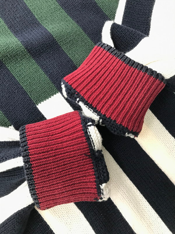 【中古品】【メンズ】 TOMMY HILFIGER トミー ヒルフィガー 90's MULTI STRIPE COTTON KNIT マルチ ストライプ コットン ニット 146-260726-rt-18-tagh サイズ:XL カラー:グリーン 万代Net店