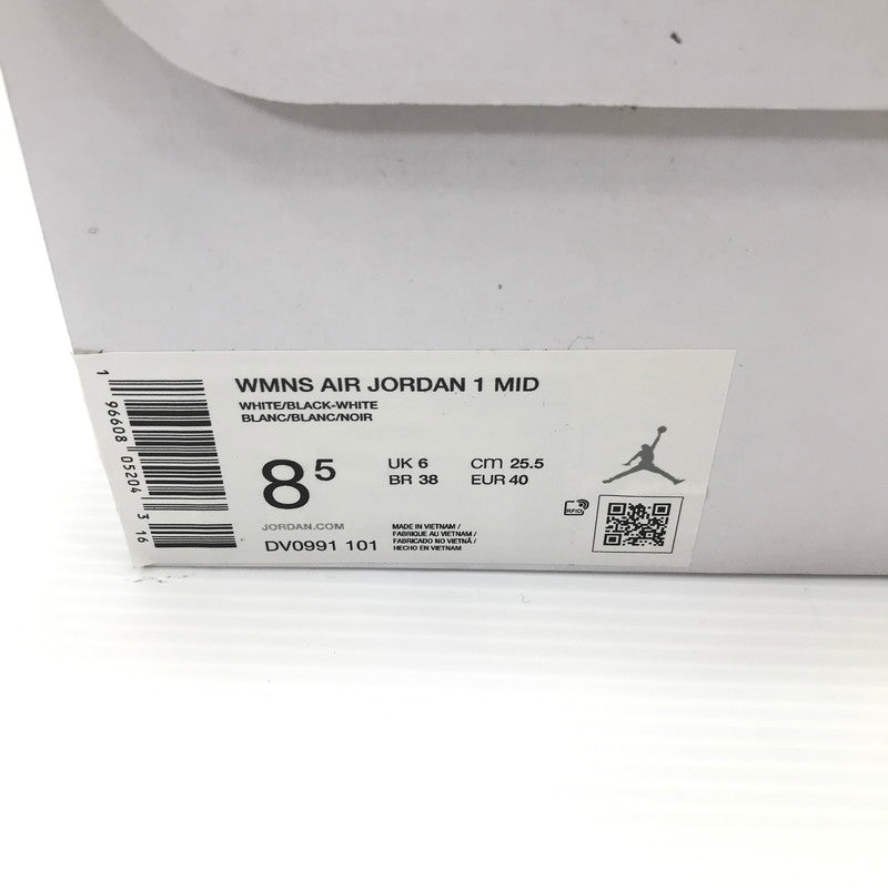 【中古美品】【レディース】 NIKE ナイキ WMNS AIR JORDAN 1 MID DV0991-101 ウィメンズ エアジョーダン 1 ミッド スニーカー 靴 166-260925-na-35-tagh サイズ:25.5cm US 8.5 カラー:WHITE/BLACK-WHITE 万代Net店