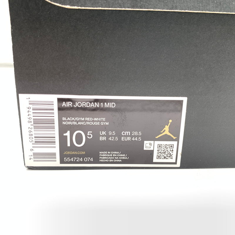 【中古美品】【メンズ】 NIKE ナイキ 554724-074 AIR JORDAN 1 MID "BRED" スニーカー 靴 160-260502-ts-02-otoh カラー:ブラック / ジムレッド/ホワイト 万代Net店