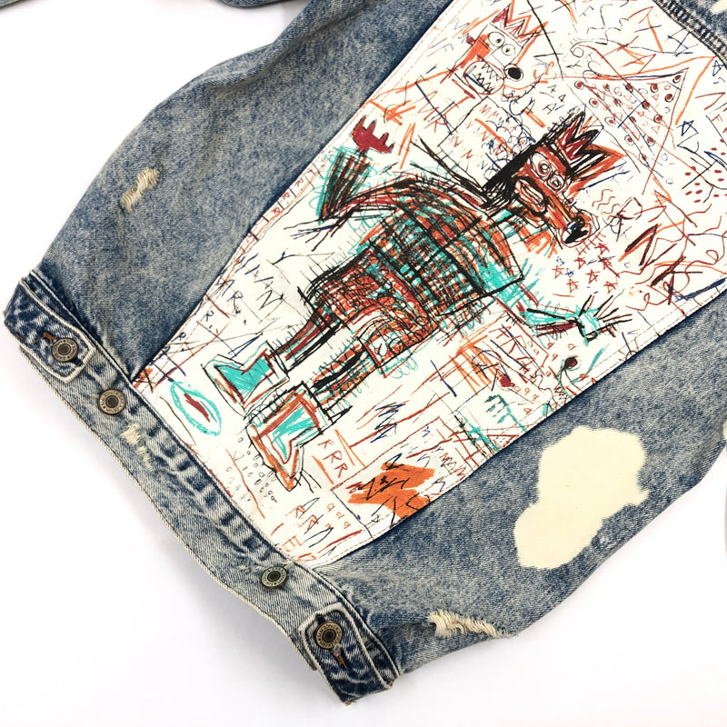 【中古品】【メンズ】 ZARA ザラ ×JEAN‐MICHEL BASQUIAT ジャン=ミシェル・バスキア DENIM JACKET デニムジャケット ダメージ加工 アウター 147-260520-hn-06-fur サイズ:S カラー:ブルー系 万代Net店