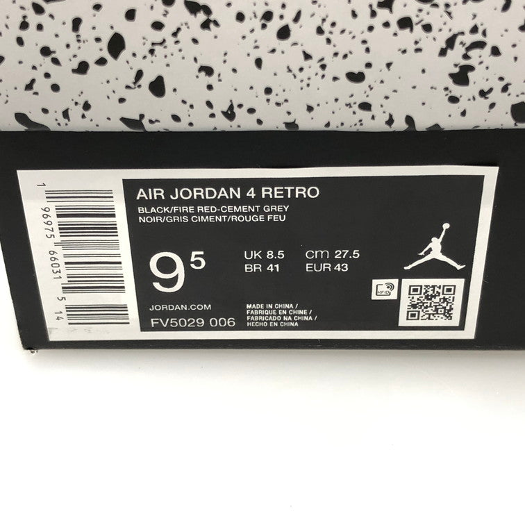 【中古美品】【メンズ/レディース】 NIKE ナイキ FV5029-006 AIR JORDAN 4 RETRO BLACK FIRE RED-CEMENT GREY 160-251014-SY-02-iwa 万代Net店