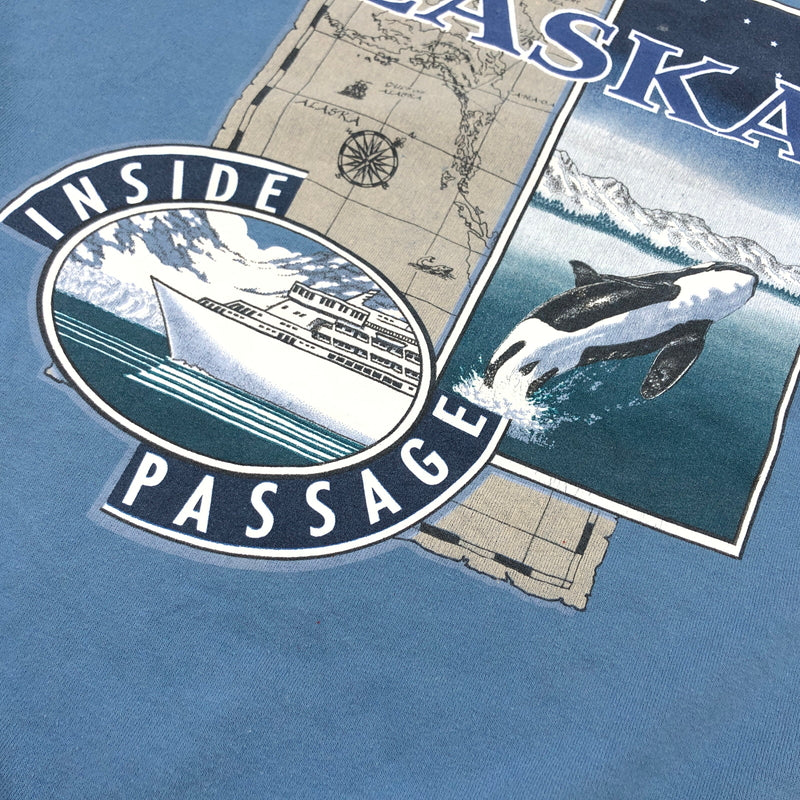 【現状渡し品】【メンズ】 HANES ヘインズ "ALASKA" PRINT SWEATSHIRT アラスカ プリント スウェットシャツ トレーナー トップス 146-260713-hn-03-fur サイズ:L カラー:ブルー系 万代Net店