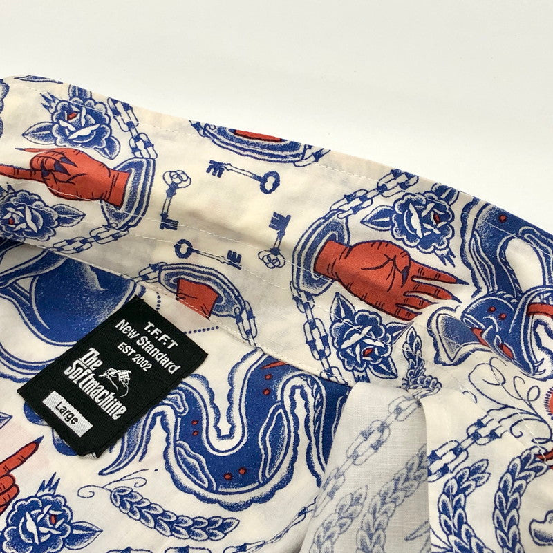 【中古品】【メンズ】 Softmachine ソフトマシーン SERVANTS SHIRTS 半袖 シャツ コットン 総柄 トップス ストリート系 142-250609-rs-02-fur サイズ:L カラー:ホワイト/ブルー/レッド 万代Net店