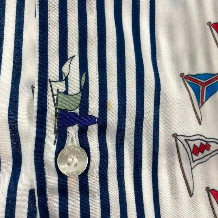 【中古品】【メンズ】 ETRO エトロ シャツ 長袖シャツ 襟付きシャツ 国旗 141-250218-OR-07-iwa サイズ:XXL カラー:ストライプ/ホワイト/ネイビー系 万代Net店