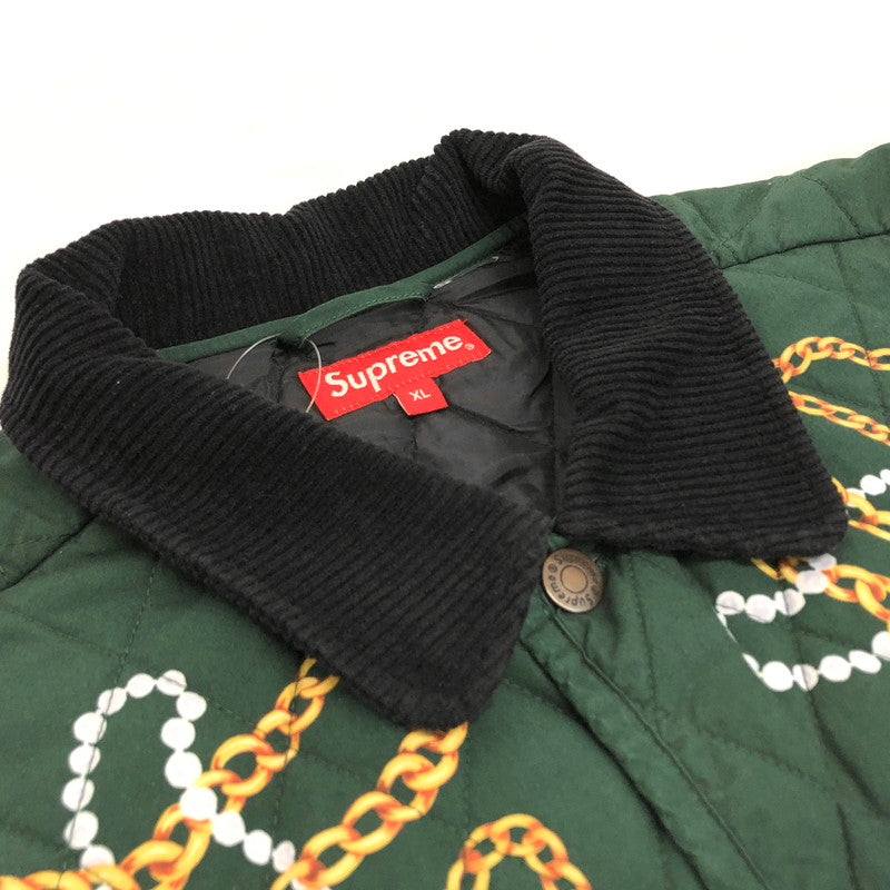 【中古品】【メンズ】 Supreme シュプリーム 20AW Chains Quilted Jacket チェーン キルト ジャケット ブルゾン アウター 149-251031-rs-03-fur サイズ:XL カラー:グリーン 万代Net店