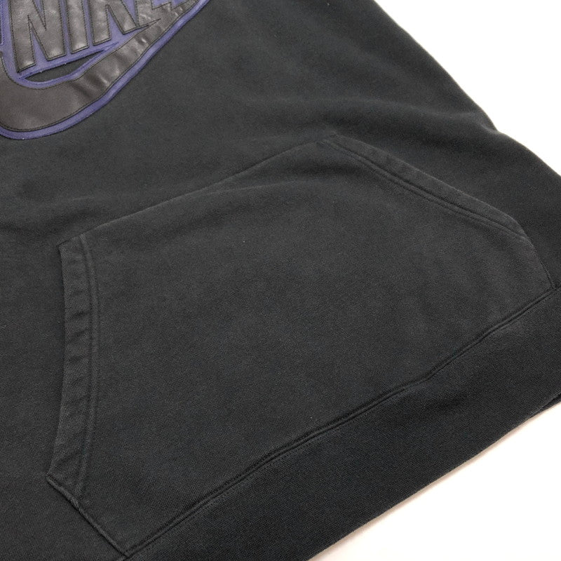 【中古品】【メンズ】 Supreme シュプリーム × NIKE ナイキ Leather Applique Hooded Sweatshirt FA190408MXP レザーアップリケ パーカー フーディ 長袖 トップス 149-260401-hn-02-fur サイズ:L カラー:ブラック 万代Net店
