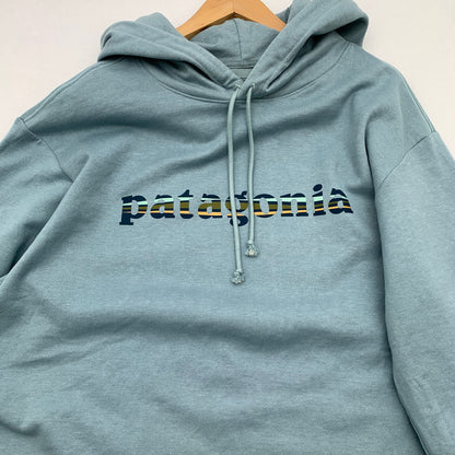 【中古品】【メンズ】 patagonia パタゴニア 39695 ライトウェイト'73 テキスト ロゴ ワイルドライズ フーディ パーカー ブランド 古着 144-260412-gm-14-fuz サイズ：L カラー：ライトグリーン 万代Net店