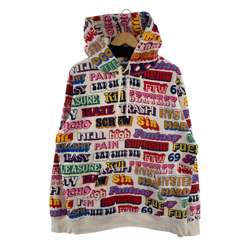 【中古品】【メンズ】 Supreme シュプリーム 17AW HYSTERIC GLAMOUR ヒステリックグラマー TEXT HOODED SWEATSHIRT パーカー ブランド 古着 149-260412-gm-04-fuz サイズ：L カラー：ホワイト 万代Net店