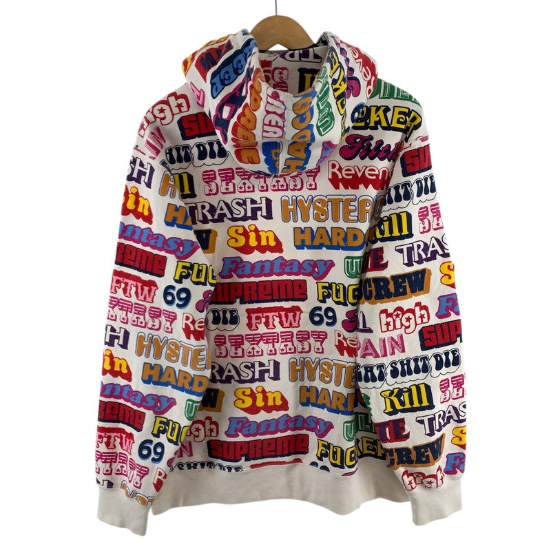 【中古品】【メンズ】 Supreme シュプリーム 17AW HYSTERIC GLAMOUR ヒステリックグラマー TEXT HOODED SWEATSHIRT パーカー ブランド 古着 149-260412-gm-04-fuz サイズ：L カラー：ホワイト 万代Net店
