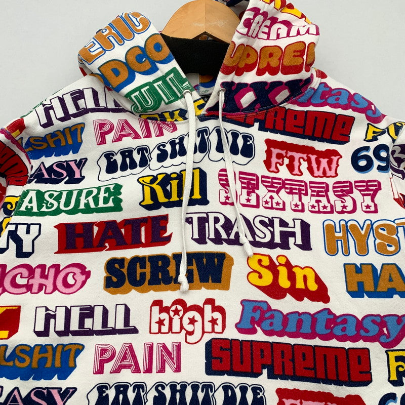 【中古品】【メンズ】 Supreme シュプリーム 17AW HYSTERIC GLAMOUR ヒステリックグラマー TEXT HOODED SWEATSHIRT パーカー ブランド 古着 149-260412-gm-04-fuz サイズ：L カラー：ホワイト 万代Net店