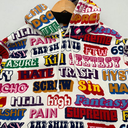 【中古品】【メンズ】 Supreme シュプリーム 17AW HYSTERIC GLAMOUR ヒステリックグラマー TEXT HOODED SWEATSHIRT パーカー ブランド 古着 149-260412-gm-04-fuz サイズ：L カラー：ホワイト 万代Net店