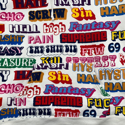 【中古品】【メンズ】 Supreme シュプリーム 17AW HYSTERIC GLAMOUR ヒステリックグラマー TEXT HOODED SWEATSHIRT パーカー ブランド 古着 149-260412-gm-04-fuz サイズ：L カラー：ホワイト 万代Net店