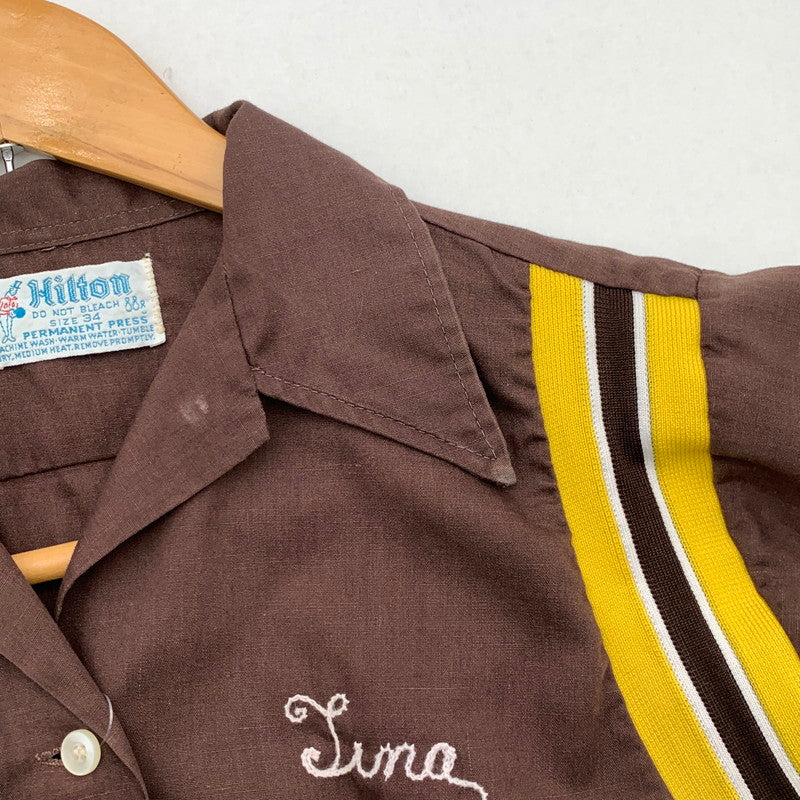 【中古品】【メンズ】 HILTON 70年代 USA製 ヴィンテージ ボーリングシャツ 半袖シャツ ブランド 古着 70s Vintage 145-260419-gm-37-fuz サイズ：34 カラー：ブラウン 万代Net店