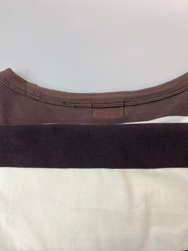 【現状渡し品】【メンズ】 STUSSY ステューシー 90’s BORDER POCKET L/S TEE 90年代 ボーダーポケット ロングスリーブTシャツ 長袖Tシャツ トップス 142-260626-yn-34-min サイズ：XL カラー：ダークブラウン/ホワイト 万代Net店