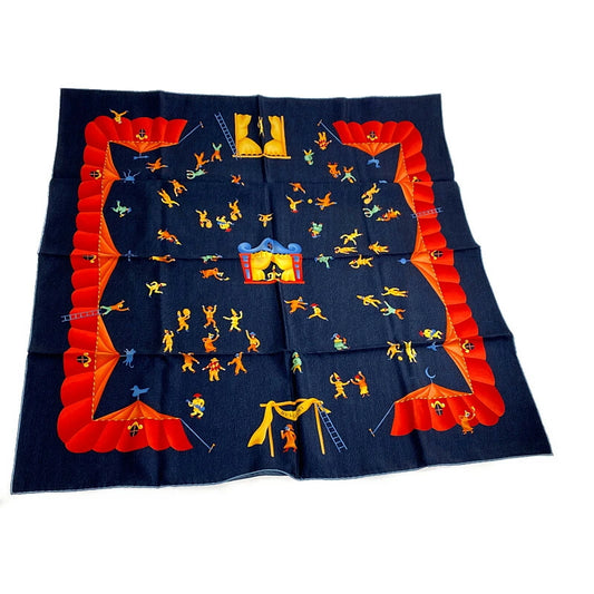 【LIFTる。景品】【中古】【レディース】 BVLGARI ブルガリ サーカスモチーフ シルクスカーフ イタリア製 183-221123-kk-21-min サイズ：約87×85cm カラー：ネイビー 万代Net店