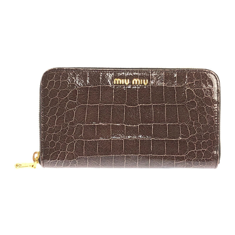 【LIFTる。景品】【中古】【レディース】 MIUMIU ミュウミュウ 5M0506 クロコ型押し ラウンドファスナー 長財布 181-221129-min サイズ：約10.5×18.5×2cm カラー：ブラウン 万代Net店