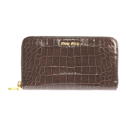 【LIFTる。景品】【中古】【レディース】 MIUMIU ミュウミュウ 5M0506 クロコ型押し ラウンドファスナー 長財布 181-221129-min サイズ：約10.5×18.5×2cm カラー：ブラウン 万代Net店