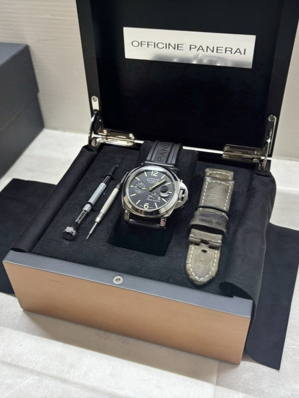 【中古品】【メンズ】 OFFICINE PANERAI オフィチーネパネライ PAM01090 T番 2017年製 ルミノール パワーリザーブ オートマティック アッチャイオ ウォッチ 腕時計 195-240602-ab-2-min カラー：シルバー/ブラック 万代Net店