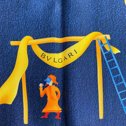 【LIFTる。景品】【中古】【レディース】 BVLGARI ブルガリ サーカスモチーフ シルクスカーフ イタリア製 183-221123-kk-21-min サイズ：約87×85cm カラー：ネイビー 万代Net店