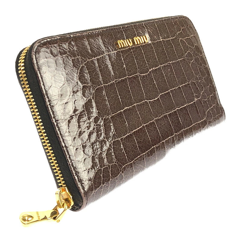 【LIFTる。景品】【中古】【レディース】 MIUMIU ミュウミュウ 5M0506 クロコ型押し ラウンドファスナー 長財布 181-221129-min サイズ：約10.5×18.5×2cm カラー：ブラウン 万代Net店