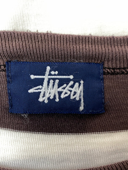 【現状渡し品】【メンズ】 STUSSY ステューシー 90’s BORDER POCKET L/S TEE 90年代 ボーダーポケット ロングスリーブTシャツ 長袖Tシャツ トップス 142-260626-yn-34-min サイズ：XL カラー：ダークブラウン/ホワイト 万代Net店