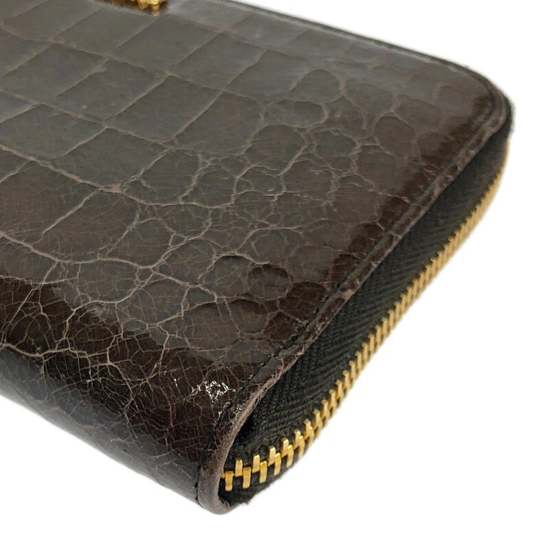 【LIFTる。景品】【中古】【レディース】 MIUMIU ミュウミュウ 5M0506 クロコ型押し ラウンドファスナー 長財布 181-221129-min サイズ：約10.5×18.5×2cm カラー：ブラウン 万代Net店