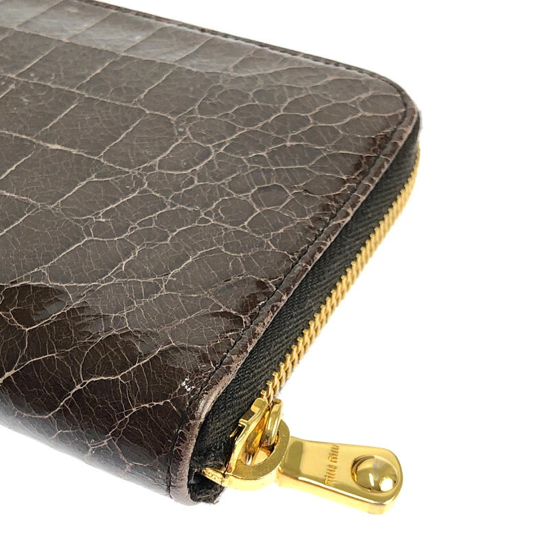 【LIFTる。景品】【中古】【レディース】 MIUMIU ミュウミュウ 5M0506 クロコ型押し ラウンドファスナー 長財布 181-221129-min サイズ：約10.5×18.5×2cm カラー：ブラウン 万代Net店