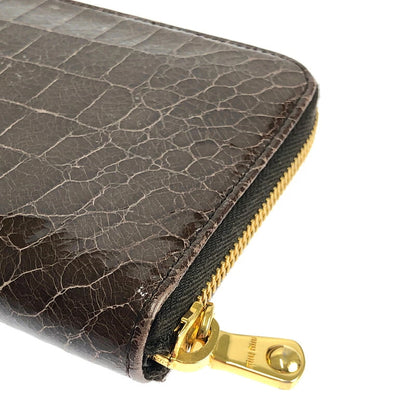 【LIFTる。景品】【中古】【レディース】 MIUMIU ミュウミュウ 5M0506 クロコ型押し ラウンドファスナー 長財布 181-221129-min サイズ：約10.5×18.5×2cm カラー：ブラウン 万代Net店
