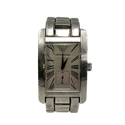 【中古品】【メンズ/レディース】 Emporio Armani エンポリオ・アルマーニ AR-0145 スクエア シルバー文字盤 クロノグラフ 腕時計 198-250214-as-21-izu カラー：シルバー 万代Net店