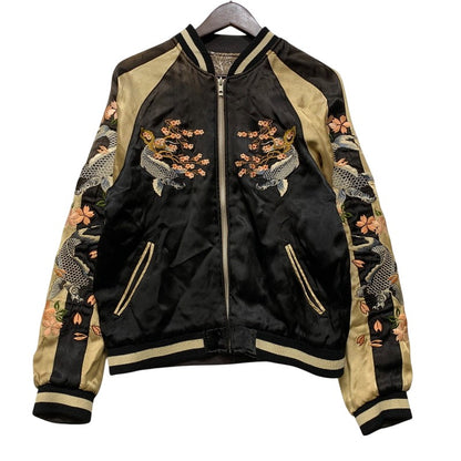 【現状渡し品】【メンズ】 花旅楽団 ハナタビガクダン 鯉×桜 SOUVENIR JACKET スーベニア ジャケット アウター 145-260905-cs-07-izu サイズ：S カラー：ブラック/ブラウン系 万代Net店