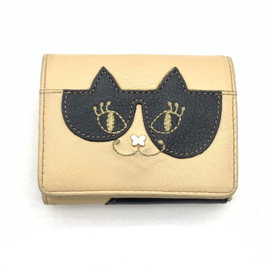 【中古品】【メンズ】 ANNASUI 3つ折り財布 ブランド ウォレット 猫 201-260418-gm-22-fuz カラー：ベージュ 万代Net店