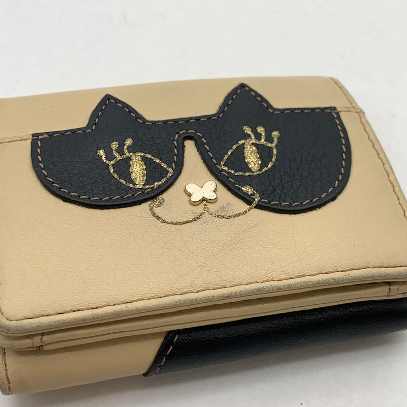 【中古品】【メンズ】 ANNASUI 3つ折り財布 ブランド ウォレット 猫 201-260418-gm-22-fuz カラー：ベージュ 万代Net店