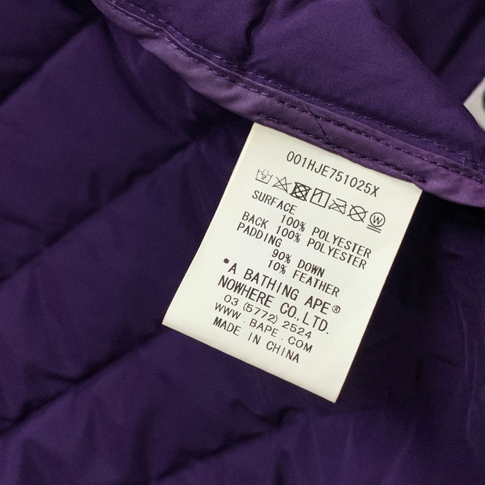 【中古美品】【メンズ】 A BATHING APE アベイシングエイプ 1E75141025 DOWN JACKET ダウンジャケット アウター ブランド 古着 142-250913-gm-23-fuz サイズ：2XL カラー：パープル 万代Net店