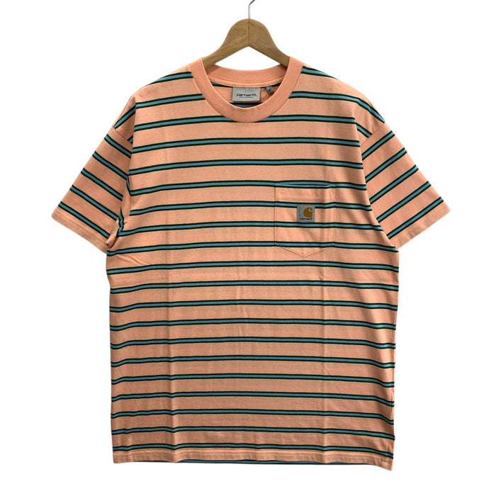 【中古品】【メンズ】 Carhartt カーハート S/S HOUSTON POCKET T-SHIRT 半袖Tシャツ ブランド 古着 145-260322-gm-19-fuz サイズ：M カラー：ピンク ボーダー 万代Net店