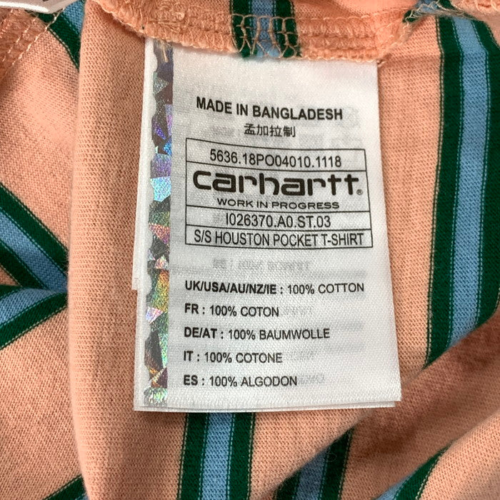 【中古品】【メンズ】 Carhartt カーハート S/S HOUSTON POCKET T-SHIRT 半袖Tシャツ ブランド 古着 145-260322-gm-19-fuz サイズ：M カラー：ピンク ボーダー 万代Net店