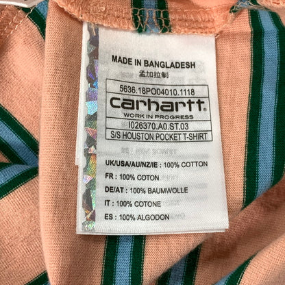 【中古品】【メンズ】 Carhartt カーハート S/S HOUSTON POCKET T-SHIRT 半袖Tシャツ ブランド 古着 145-260322-gm-19-fuz サイズ：M カラー：ピンク ボーダー 万代Net店