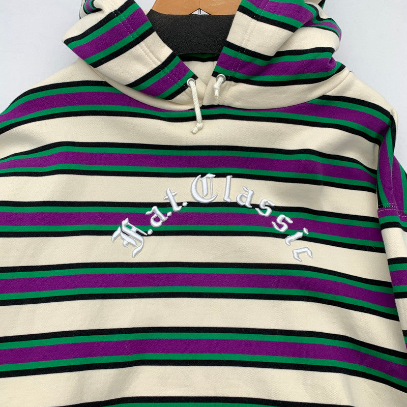 【中古品】【メンズ】 FAT エフエーティー EMBO HOOD SWEAT オーバーサイズ ボーダーパーカー フーディ ブランド 古着 142-260412-gm-19-fuz サイズ：FAT(XL) カラー：アイボリー パープル グリーン 万代Net店