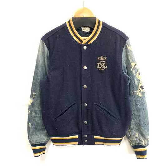 【中古品】【メンズ】 DIESEL ディーゼル ダメージ加工スタジャン アウター スタジアムジャケット アワードジャケット ブランド 古着 141-260221-gm-26-fuz サイズ：S カラー：ネイビー デニム 万代Net店