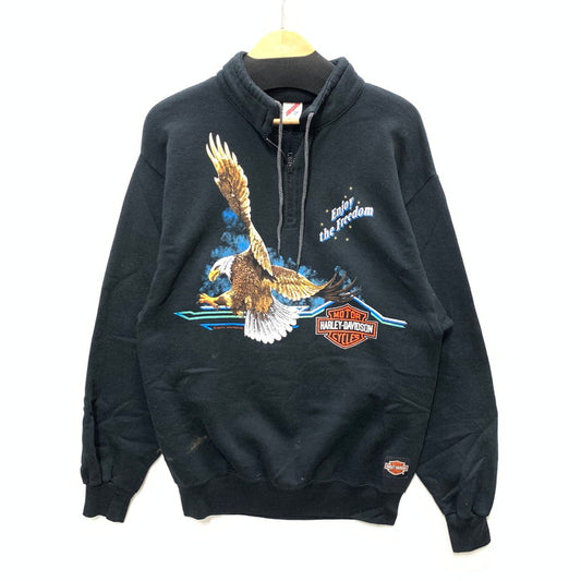 【中古品】【メンズ】 HARLEY DAVIDSON ハーレーダビッドソン JERZEES製 ハーフジップスウェット トップス ブランド 古着 145-250913-gm-08-fuz サイズ：L カラー：ブラック 万代Net店