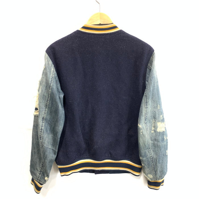【中古品】【メンズ】 DIESEL ディーゼル ダメージ加工スタジャン アウター スタジアムジャケット アワードジャケット ブランド 古着 141-260221-gm-26-fuz サイズ：S カラー：ネイビー デニム 万代Net店
