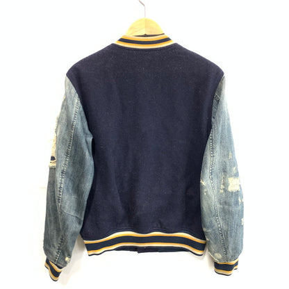 【中古品】【メンズ】 DIESEL ディーゼル ダメージ加工スタジャン アウター スタジアムジャケット アワードジャケット ブランド 古着 141-260221-gm-26-fuz サイズ：S カラー：ネイビー デニム 万代Net店