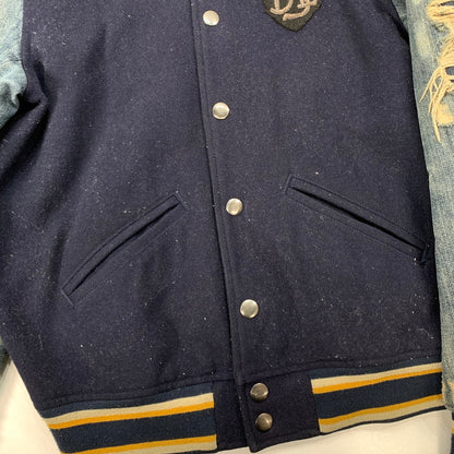【中古品】【メンズ】 DIESEL ディーゼル ダメージ加工スタジャン アウター スタジアムジャケット アワードジャケット ブランド 古着 141-260221-gm-26-fuz サイズ：S カラー：ネイビー デニム 万代Net店