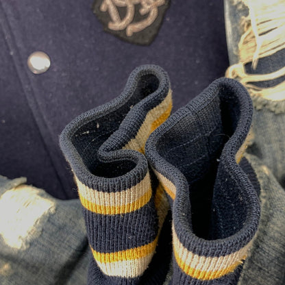 【中古品】【メンズ】 DIESEL ディーゼル ダメージ加工スタジャン アウター スタジアムジャケット アワードジャケット ブランド 古着 141-260221-gm-26-fuz サイズ：S カラー：ネイビー デニム 万代Net店