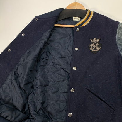 【中古品】【メンズ】 DIESEL ディーゼル ダメージ加工スタジャン アウター スタジアムジャケット アワードジャケット ブランド 古着 141-260221-gm-26-fuz サイズ：S カラー：ネイビー デニム 万代Net店