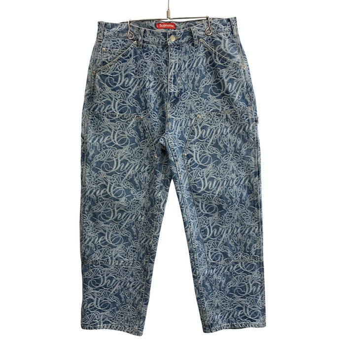 【中古品】【メンズ】 Supreme シュプリーム 22AW SCRIPT JACQUARD DOUBLE KNEE DENIM PAINTER PANT デニムペインターパンツ ブランド 古着 149-260110-gm-27-fuz サイズ：32 カラー：インディゴ 万代Net店