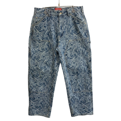 【中古品】【メンズ】 Supreme シュプリーム 22AW SCRIPT JACQUARD DOUBLE KNEE DENIM PAINTER PANT デニムペインターパンツ ブランド 古着 149-260110-gm-27-fuz サイズ：32 カラー：インディゴ 万代Net店