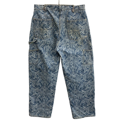 【中古品】【メンズ】 Supreme シュプリーム 22AW SCRIPT JACQUARD DOUBLE KNEE DENIM PAINTER PANT デニムペインターパンツ ブランド 古着 149-260110-gm-27-fuz サイズ：32 カラー：インディゴ 万代Net店