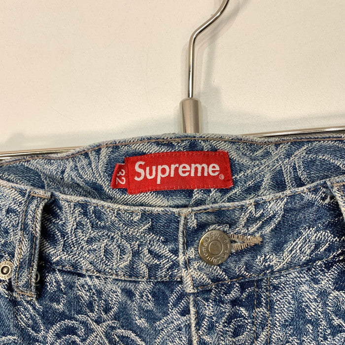 【中古品】【メンズ】 Supreme シュプリーム 22AW SCRIPT JACQUARD DOUBLE KNEE DENIM PAINTER PANT デニムペインターパンツ ブランド 古着 149-260110-gm-27-fuz サイズ：32 カラー：インディゴ 万代Net店