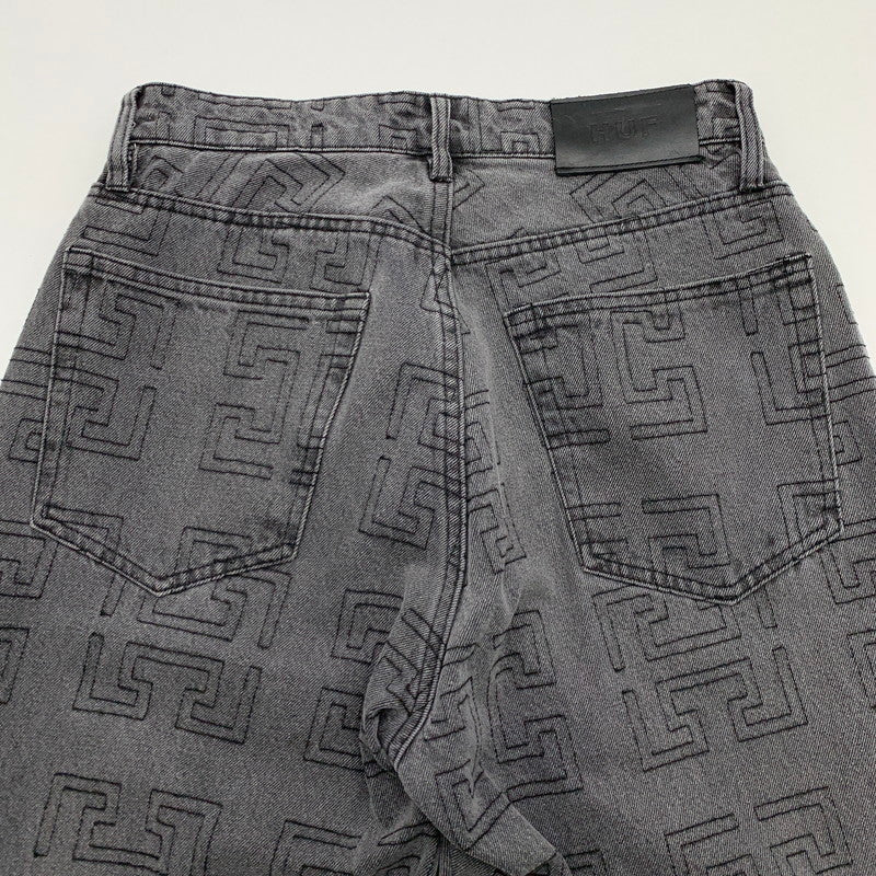 【中古品】【メンズ】 HUF ハフ MONOGRAM DENIM PANT PANTS モノグラムデニムパンツ ジーンズ ボトムス ブランド 古着 153-260412-gm-22-fuz サイズ：28 カラー：ブラック 万代Net店