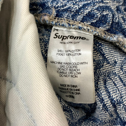 【中古品】【メンズ】 Supreme シュプリーム 22AW SCRIPT JACQUARD DOUBLE KNEE DENIM PAINTER PANT デニムペインターパンツ ブランド 古着 149-260110-gm-27-fuz サイズ：32 カラー：インディゴ 万代Net店
